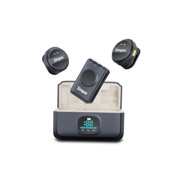 Simpex SWM 108 Dual Wireless Collar Label Microphone with ENC Noise Cancellation & Charging Case, Type C & 8 Pin Receiver,Wireless Microphone for iPhone, Android, Vlog, Streaming