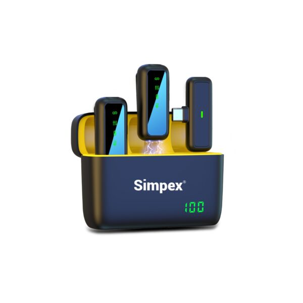 Simpex (SWM-009) 2 in 1 wireless Microphone System with active noise cancellation, 50m wireless range, upto 8 hrs of working time, plug and play, compatible with all the smartphones