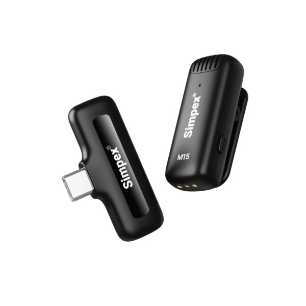 Simpex M15 Wireless Microphone & Receiver with Type C, Noise cancellation, Mic Suitable for Vlog You Tube Live Streaming Video Recording and More