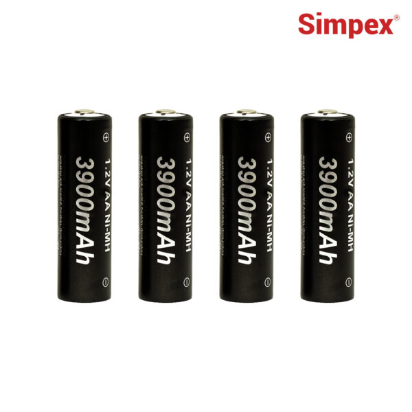 Simpex AA 3900mAh rechargeable batteries, ready to use and comes with the pack of 4 (Black Edition)