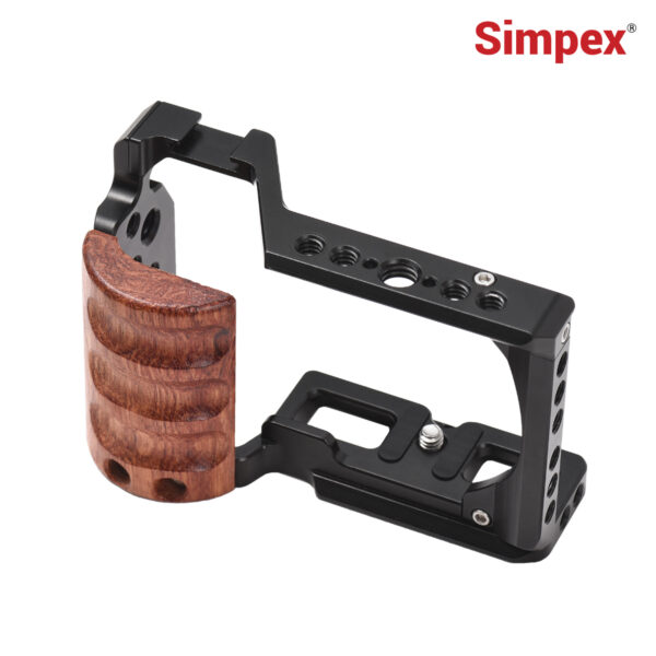 Simpex camera cage compatible with Sony ZV-E10   Black ,Mount Accessories ,NATO Rail and 1/4"-20 ,Integrated Handgrip ,Includes Arca Bottom Plate ,Detachable Mounts