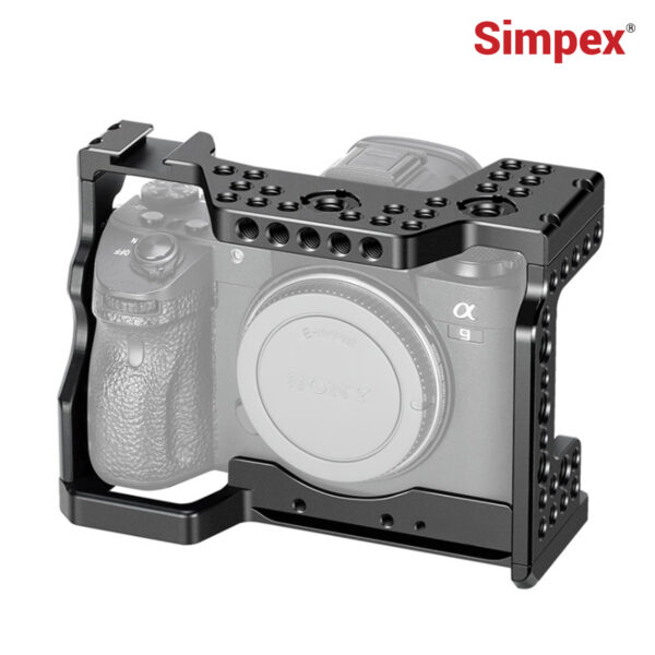 Simpex Sony camera Cage for A7R3, A7M3, A9 Series,Durable Metal Cage with Multiple Mounting Points, Cold Shoe, Full Access Design for Sony Alpha Cameras, Perfect for Videography & Photography.