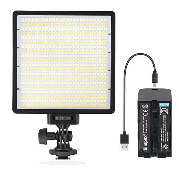 Simpex Camera LED 500 Bi Pocket Size with li-on NP F 770 Battery with Micro USB Charging, Dimmable 3200k - 5600k, Compatible with Tripods, Monopods, Camera Stand, Table top tripods etc.