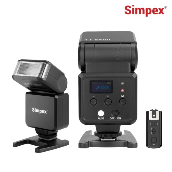 Simpex TT 540 II on camera flash with in built lithium-ion battery that supports USB-C charging, 2.4 Ghz in built reciever for wireless triggering and a universal hot shoe design.