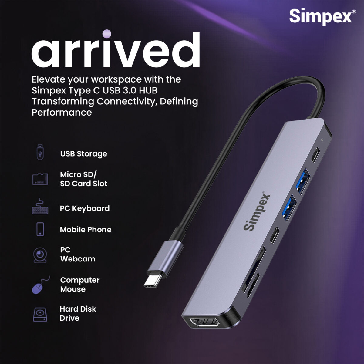 Simpex (Metal 7 in 1 Type C USB HUB ) with 4K HDMI Port, ,1 x USB A 3.0 ...