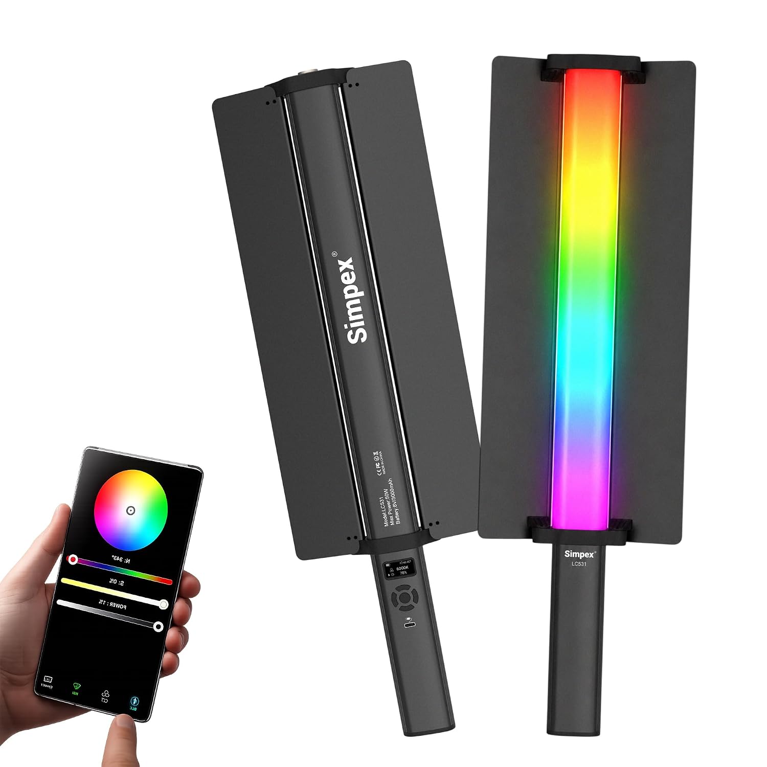 1 Simpex LS-531 Professional 50W RGB LED Stick Light, 2500K-9900K Adjustable Color Temperature, HSI 360° RGB, 14 FX Effects, App Control, 3000mAh Rechargeable Battery for Photography & Videography - Image 1