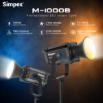 Simpex M-1000B, 1000W Bi-Color COB LED Video Light, 2700K-6500K, CRI 96, Professional Studio Lighting with Bowens Mount, App Control & DMX/RDM for Film, Photography & Video Production - Image 4