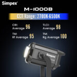 Simpex M-1000B, 1000W Bi-Color COB LED Video Light, 2700K-6500K, CRI 96, Professional Studio Lighting with Bowens Mount, App Control & DMX/RDM for Film, Photography & Video Production - Image 5