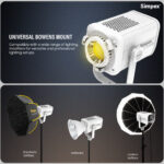 Simpex LA-200 Bi 200W Continuous Video Light, Bi-Color 2500K-8500K, 0-100% Dimmable Photography & Studio Light, CRI 95+, 12 FX Effects, 8 Intelligent Modes, Simpex App & Remote Control, Bowens Mount - Image 2