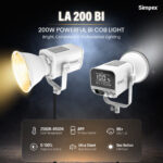 Simpex LA-200 Bi 200W Continuous Video Light, Bi-Color 2500K-8500K, 0-100% Dimmable Photography & Studio Light, CRI 95+, 12 FX Effects, 8 Intelligent Modes, Simpex App & Remote Control, Bowens Mount - Image 3