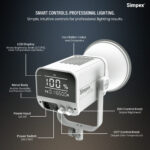 Simpex LA-200 Bi 200W Continuous Video Light, Bi-Color 2500K-8500K, 0-100% Dimmable Photography & Studio Light, CRI 95+, 12 FX Effects, 8 Intelligent Modes, Simpex App & Remote Control, Bowens Mount - Image 4